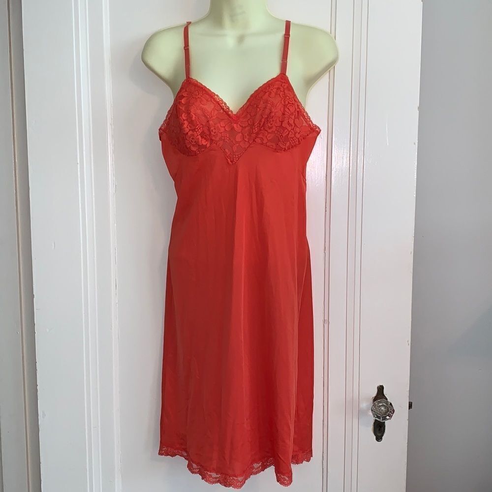 Vintage red‎ nylon full slip with lace bodice